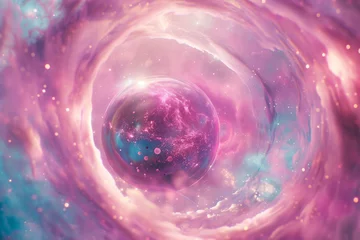 Fototapeten Cosmic Sphere in Alien Landscape with Starry Sky © viktoria