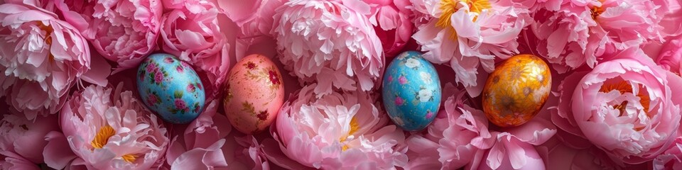 Obraz na płótnie Canvas Easter eggs with peonies.