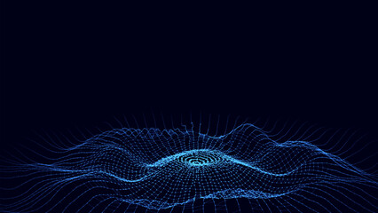 3D abstract circle music wave with dots and lines. Futuristic technology background. Graphic effect network connection data. Glowing round sound with dark cyberspace.