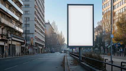 Obraz premium Empty Billboard on City Street:Day Time Commercial Advertising