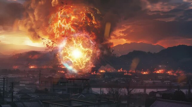 the devastating Hiroshima Nagasaki bomb explosion. seamless looping time-lapse virtual 4k video Animation Background.