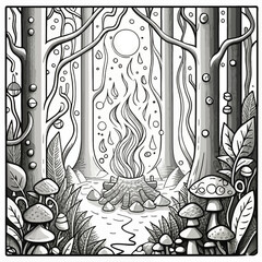 Jungle Coloring Page Vector