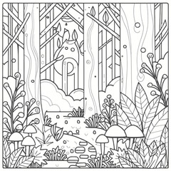 Garden Coloring Page Outline Vector