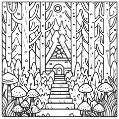 Jungle Coloring Page Vector