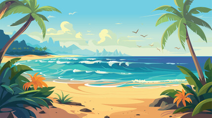 Fototapeta na wymiar Tropical fantasy beach summer background, vector illustration, seaside view poster