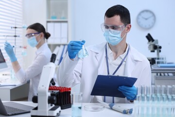 Scientists working with samples in laboratory. Medical research