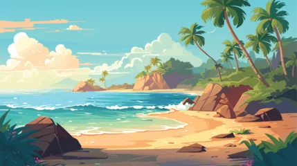  Tropical fantasy beach summer background, vector illustration, seaside view poster © baobabay