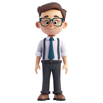 3D Cute cartoon male teacher character on transparent background.