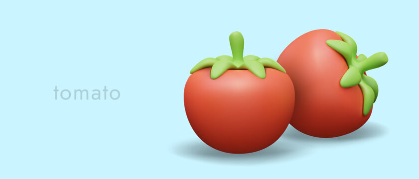 Realistic red tomatoes in plasticine style. Cute advertising concept on blue background