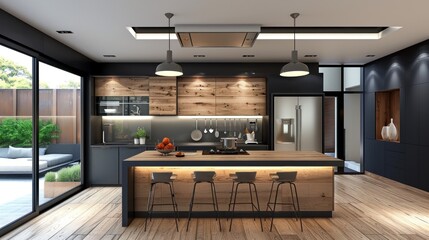 Compact kitchen with a hidden pantry and a small functional appliances. Generative ai 