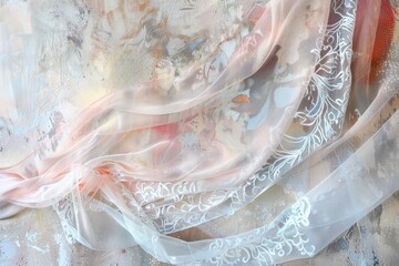 Wedding concept white and beige pastel colors, lace and silk, finest hand embroidery, handmade...