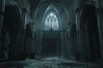 Abandoned Church with Gothic Arches and Stained Glass Windows Generative AI
