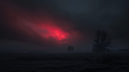 Foggy Night in December A Red Sunset Generative AI