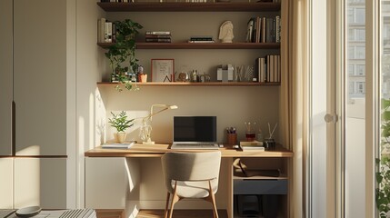 Compact study corner with a compact desk. Generative ai, 