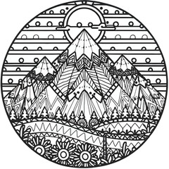 Obraz premium Mountain Nature Coloring Page Vector