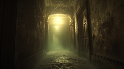 Foggy Hallway in a Haunted Mansion Generative AI