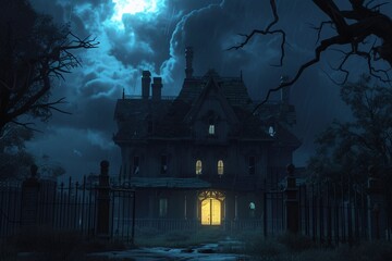 Haunted Mansion A Night of Terror in the Dark Generative AI - obrazy, fototapety, plakaty