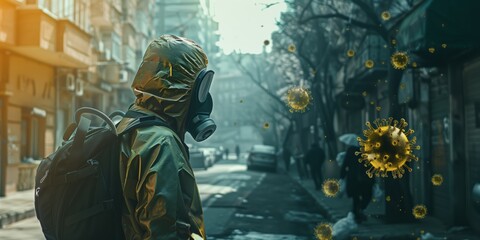 Hazmat Suit Vigilance in Pandemic City Scene