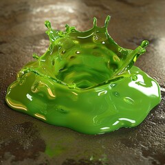 April Showers - A green, gooey, and glistening blob of liquid, possibly resembling a frog or a blob of green goo, sits on a concrete surface, evoking the feeling of a rainy day. Generative AI