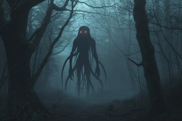 October's Creepy Creature A Giant Squid in the Fog Generative AI