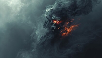 Skeleton Smiling with Red Eyes in the Smoke Generative AI