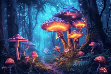 Fantasy Forest A Magical Nighttime Adventure Generative AI - obrazy, fototapety, plakaty