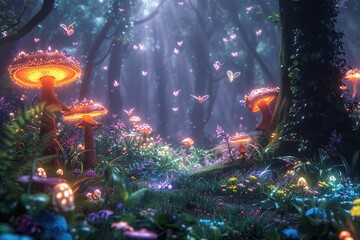 Obraz premium Fantasy Forest A Magical Nighttime Adventure Generative AI