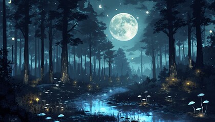 Moonlit Night in the Forest A Magical Mushroom Adventure Generative AI