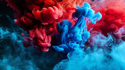 Fototapeta premium Acrylic Blue and Red Colors in Water Ink Blo