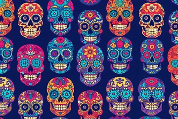 Papier Peint photo Crâne Colorful Skulls A Vibrant Tribute to the Day of the Dead Generative AI