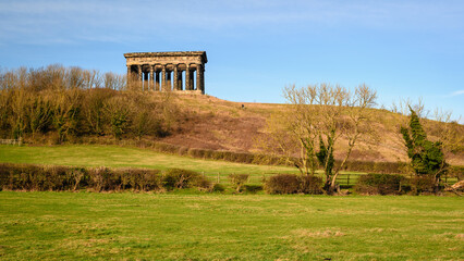 The Monument on Penshaw Hill.  Penshaw Monument is a smaller copy of the Greek Temple of Hephaestus...