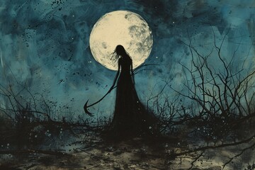 Witching Hour A Full Moon Ritual Generative AI - obrazy, fototapety, plakaty