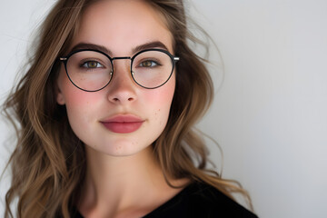 Fototapeta premium Closeup portrait of beautiful woman wearing eyeglass isolated on white background 