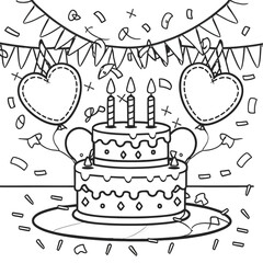 Baloon With Cake Coloring Page Vector
