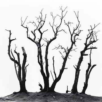 Dead Tree Trunks in a Black and White Photo Generative AI
