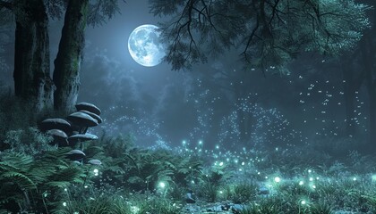 Obraz na płótnie Canvas Enchanted Forest at Night A Magical Moonlit Adventure Generative AI