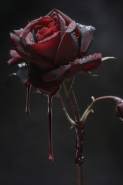 Rose of the Month A Bloody Red Rose in the Dark Generative AI