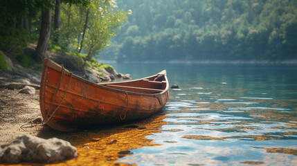 Canoe on the lake.  - obrazy, fototapety, plakaty