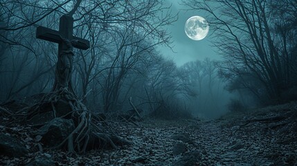 Moonlit Night at the Crossroads A Spine-Chilling Encounter with the Full Moon Generative AI