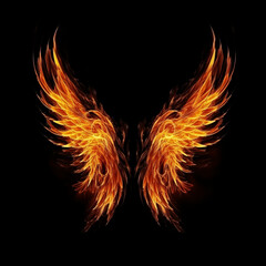 Wings in flame. Flame wings on black background