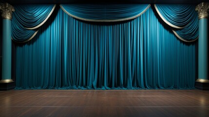 Stage curtains theater drapes and wooden stage floor