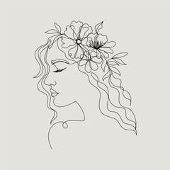 One Line Girl with Flowers