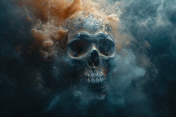 Skeleton Smoking A Grim Smoke-filled Scene Generative AI - obrazy, fototapety, plakaty
