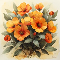Fototapeta premium Flower Power A Vibrant Bouquet of Orange and Yellow Flowers Generative AI