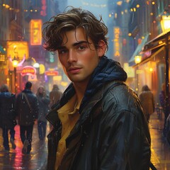 Obraz premium Rainy Night in the City A Hipster's Guide to Surviving the Downpour Generative AI