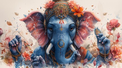 Flower Power A Vibrant Portrait of Lord Ganesha Generative AI - obrazy, fototapety, plakaty