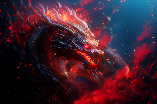 wallpaper majestic dragon in red flames