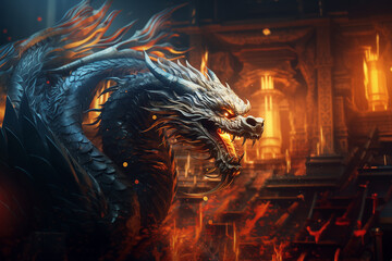 the evil dragon is burning everything around