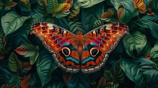 Close up giant moth colorful butterfly. 
