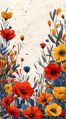 Elegant Floral Illustration with Vibrant Poppies and Textured Background